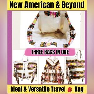 NWT American And Beyond Travel Three Bags In One Boho-Fringed Backpac